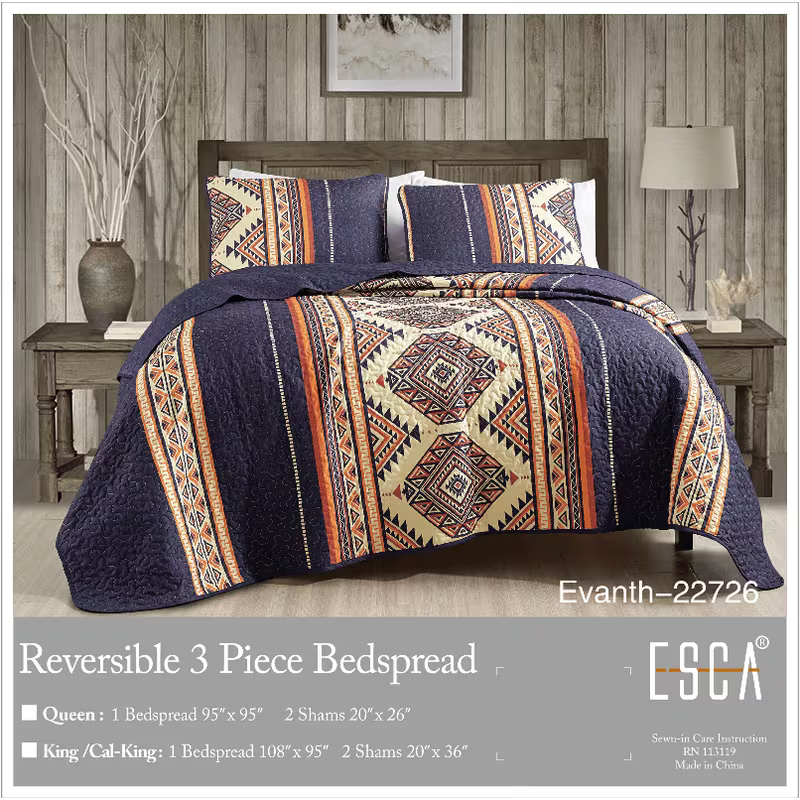 reversible 3-piece bedspread set with pillow shams, product view