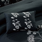 Alternate view of the 7-Piece Elegant Black and White Floral Embroidered Comforter Set