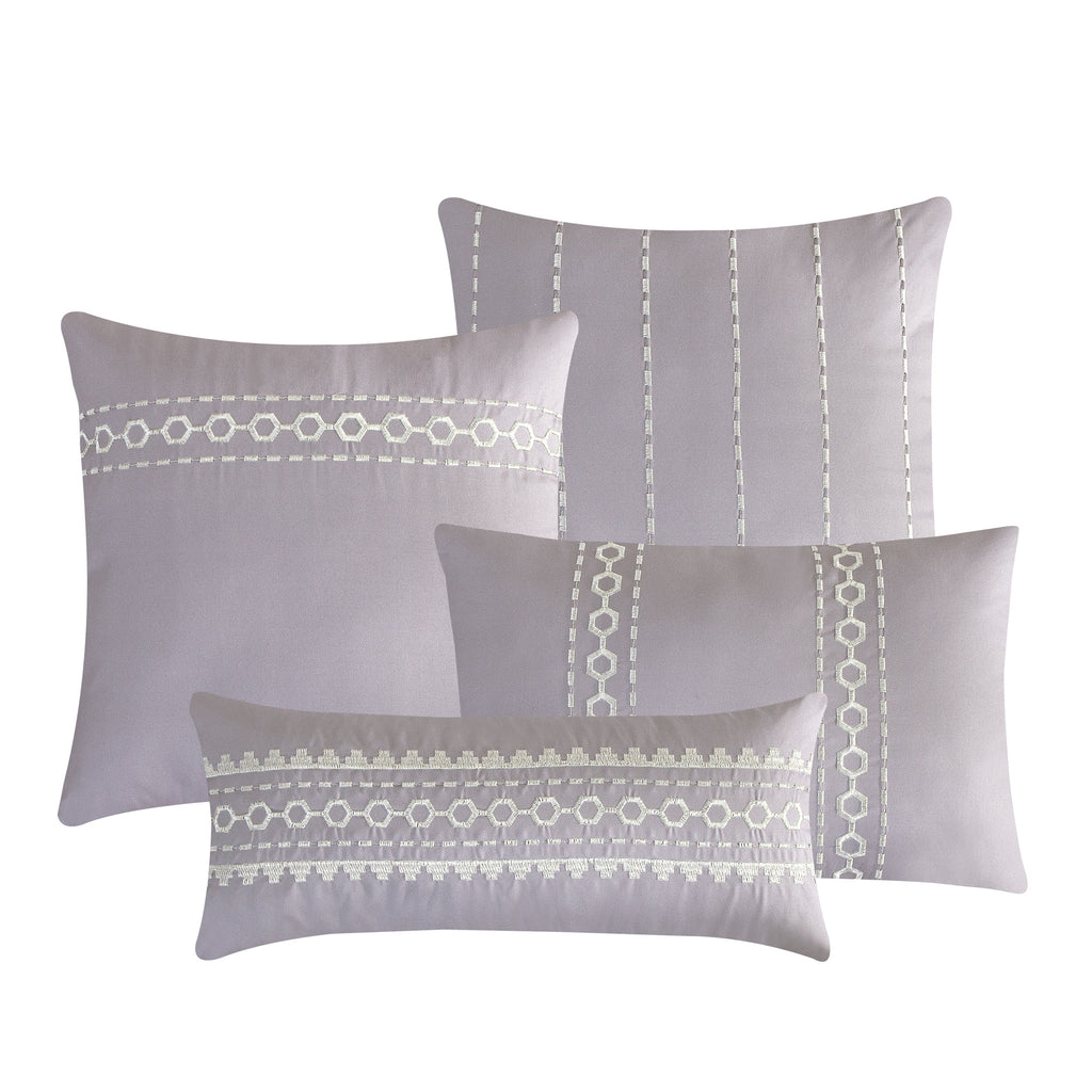 Lavender Embroidered 7-Piece Comforter Set - decorative pillow detail