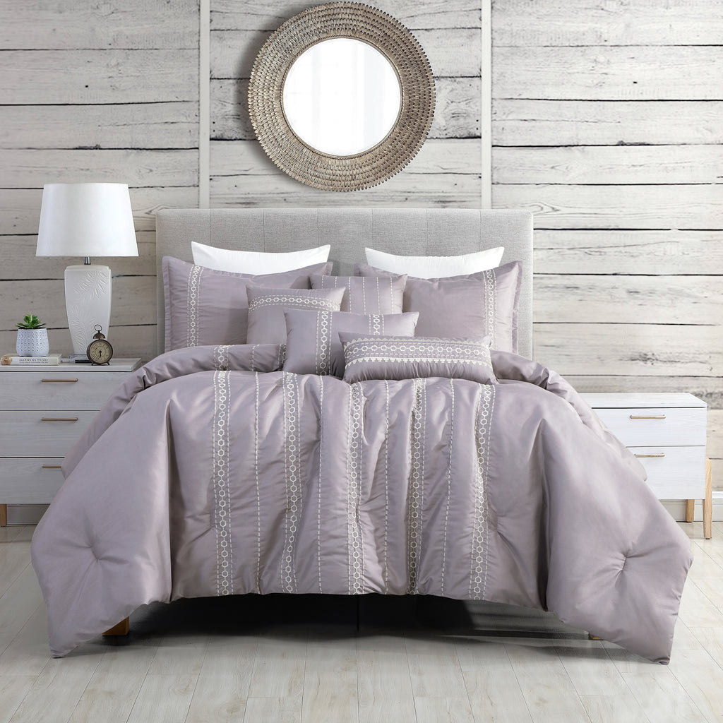Lavender Embroidered 7-Piece Comforter Set - styled bedding set