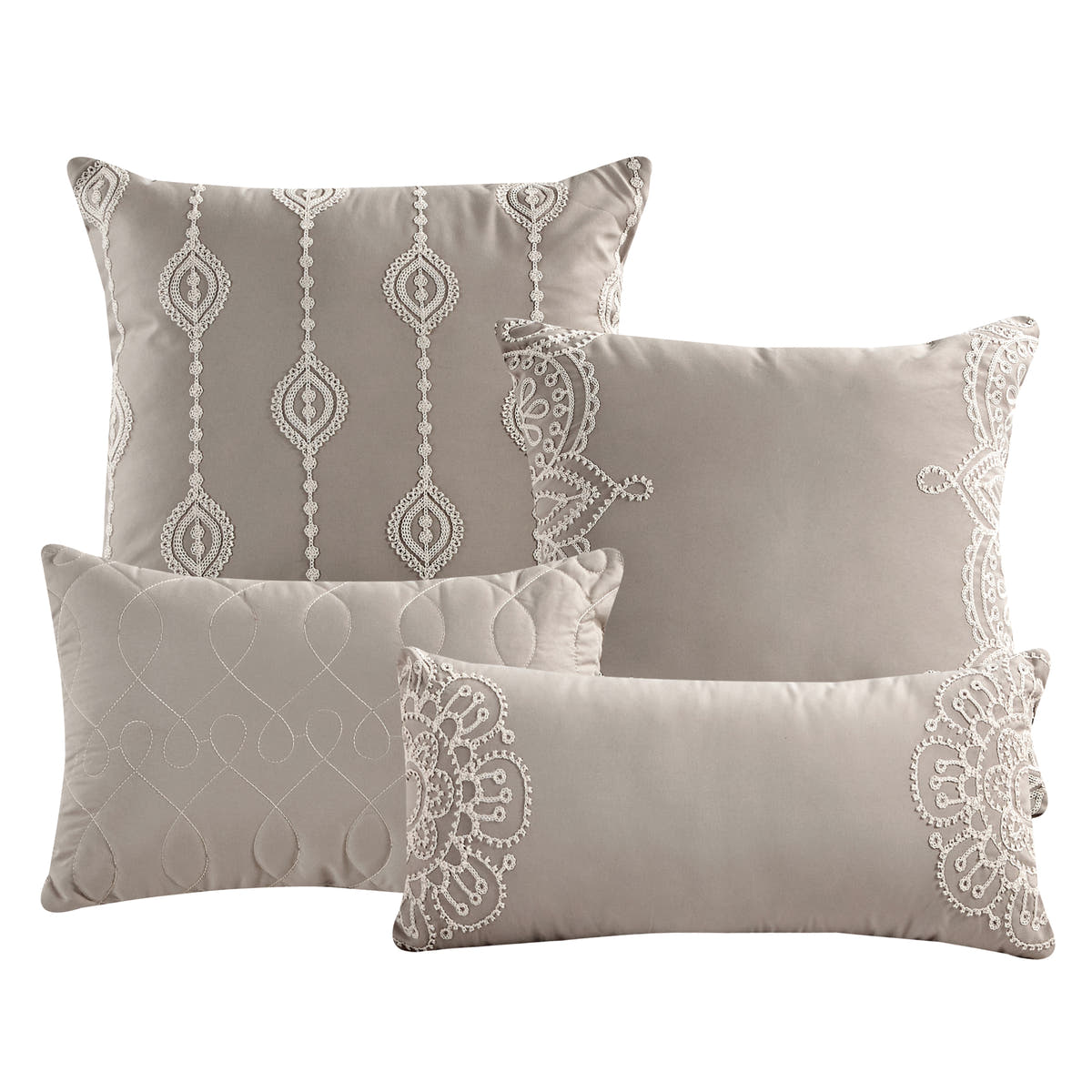 Taupe Embroidered 7-Piece Comforter Set - decorative pillow detail
