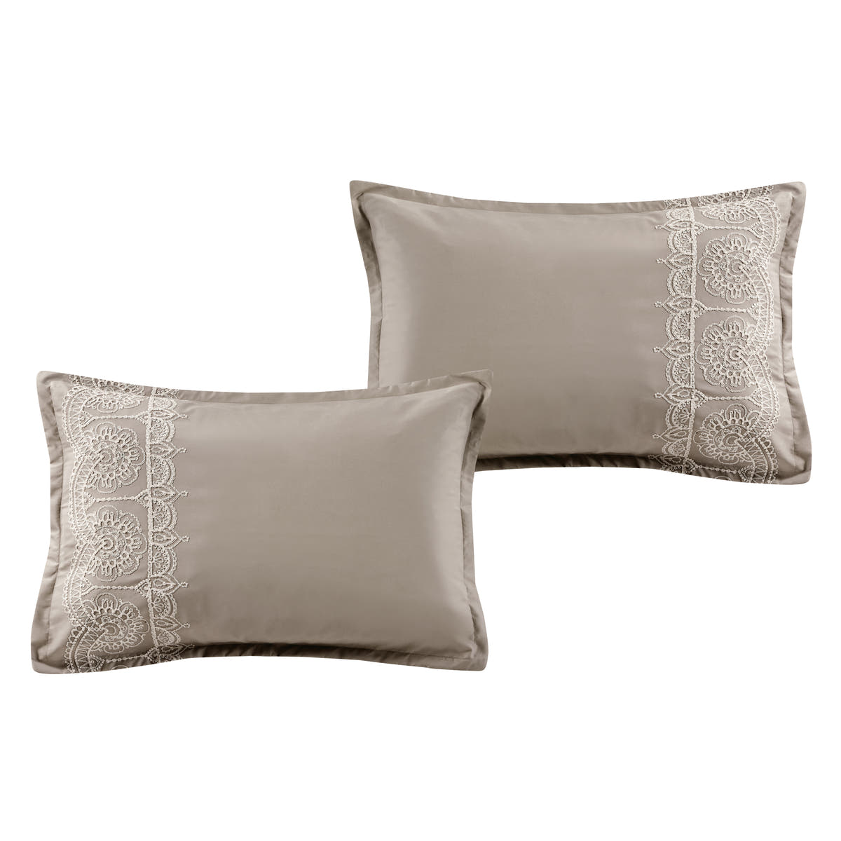 Taupe Embroidered 7-Piece Comforter Set - pillow sham detail