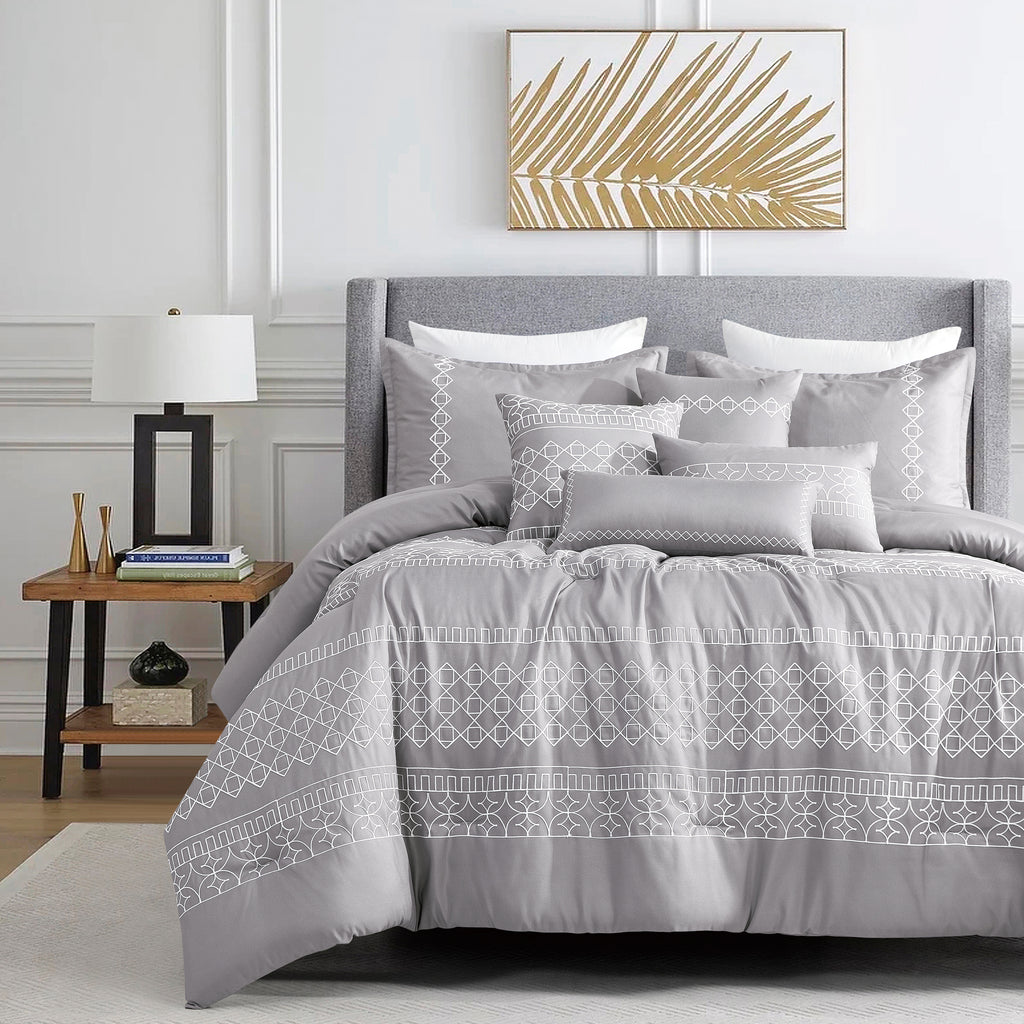Grey Geometric 7-Piece Comforter Set - styled bedding set