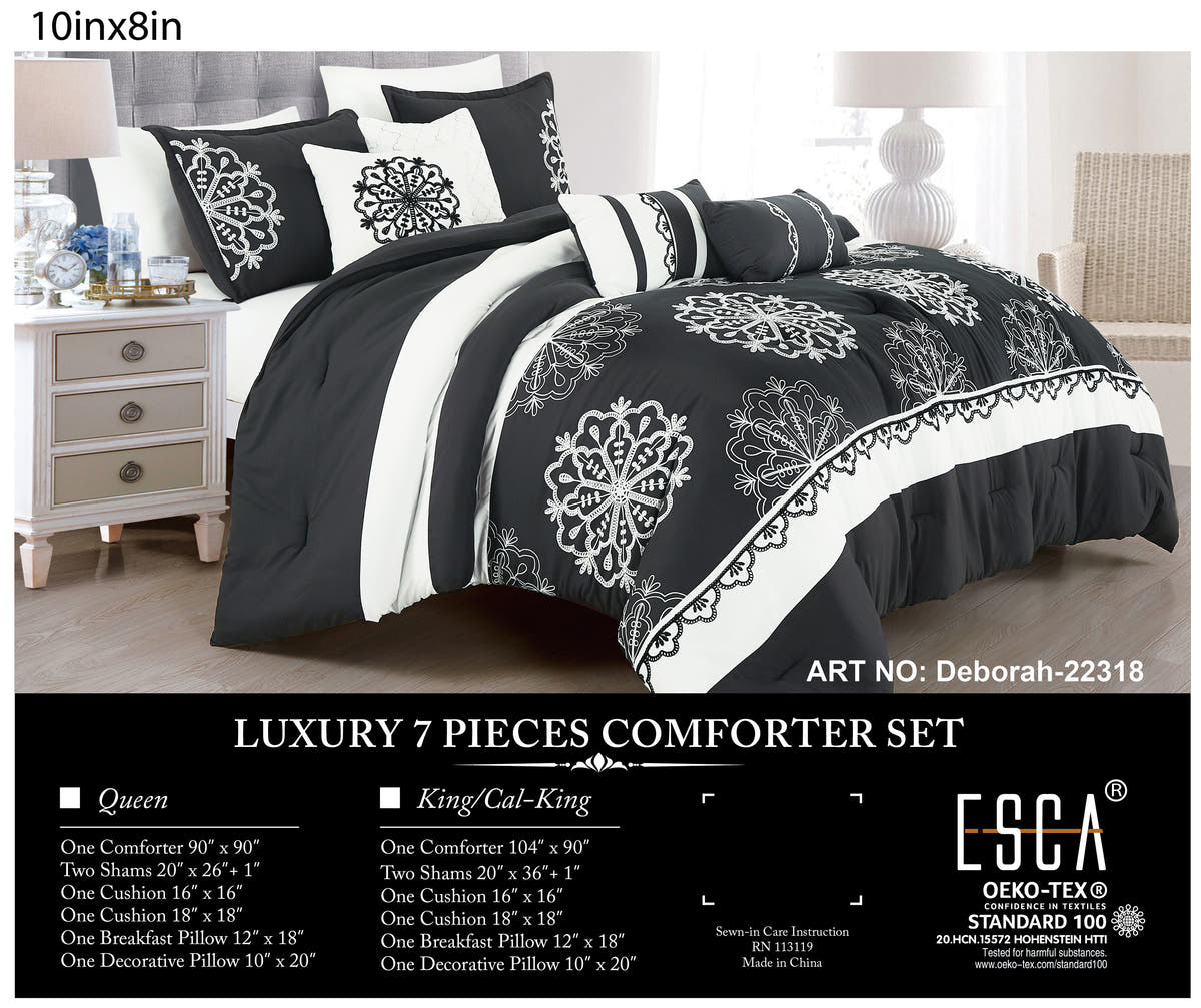 Black and White Medallion Embroidered 7-Piece Comforter Set - alternate product view 2