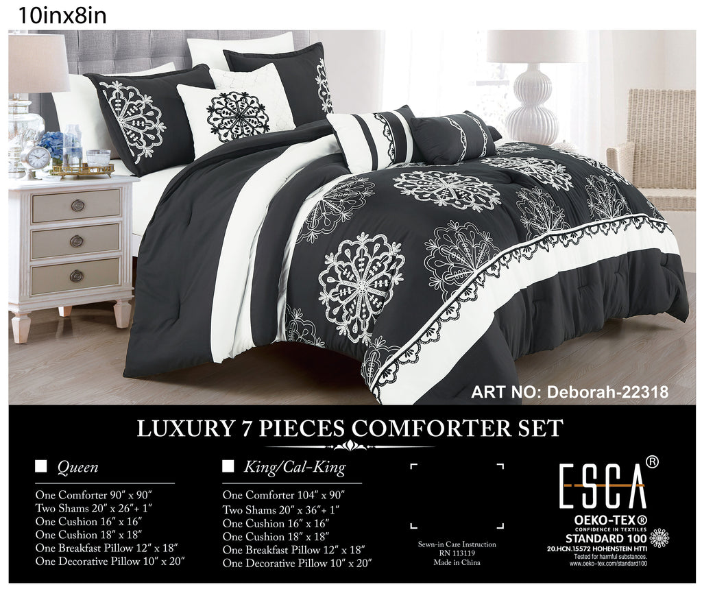 Black and White Medallion Embroidered 7-Piece Comforter Set - alternate product view 2