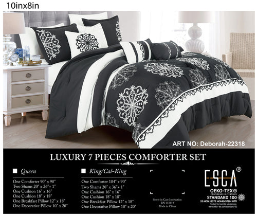 Black and White Medallion Embroidered 7-Piece Comforter Set - alternate product view 2