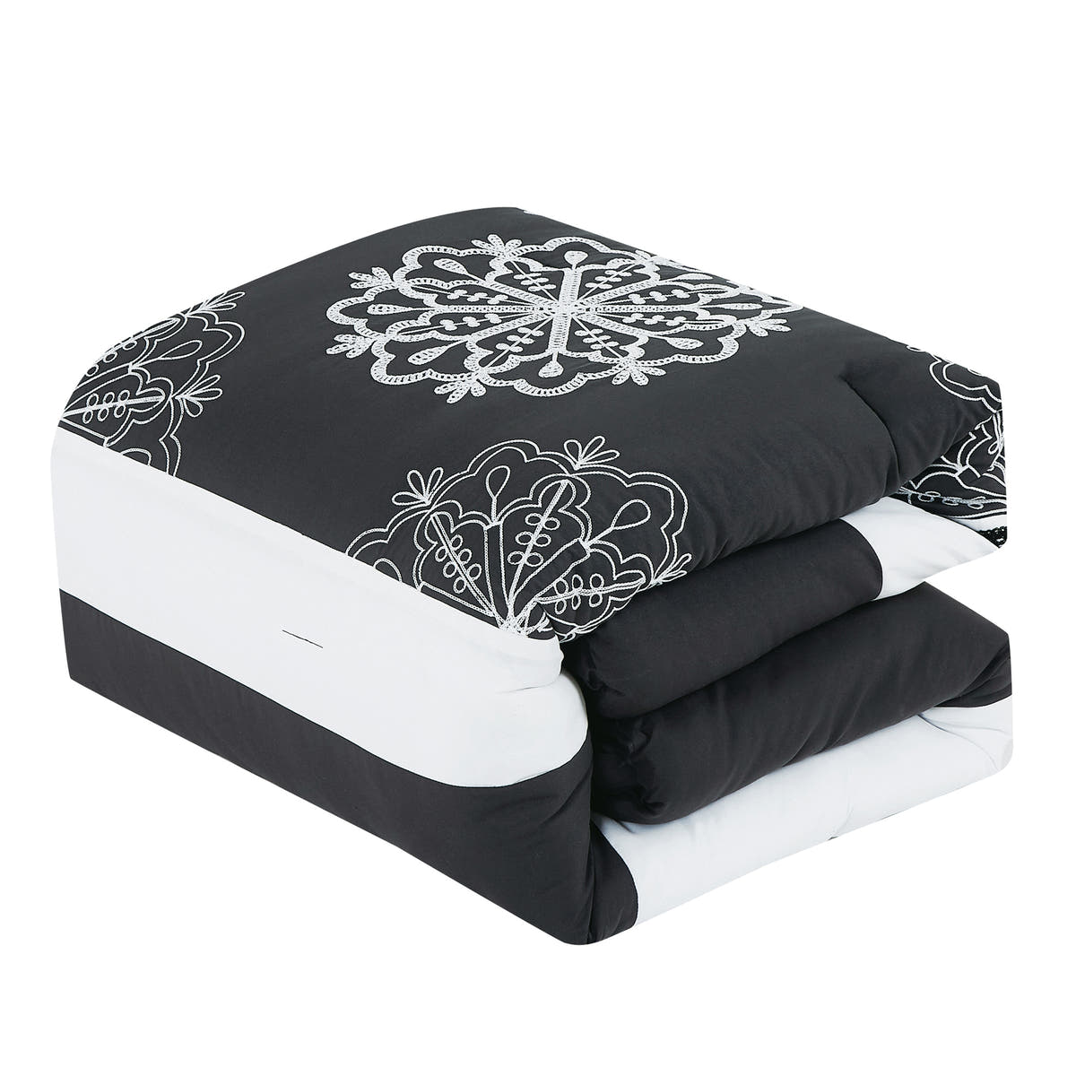 Black and White Medallion Embroidered 7-Piece Comforter Set - comforter detail