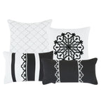 Black and White Medallion Embroidered 7-Piece Comforter Set - decorative pillow detail