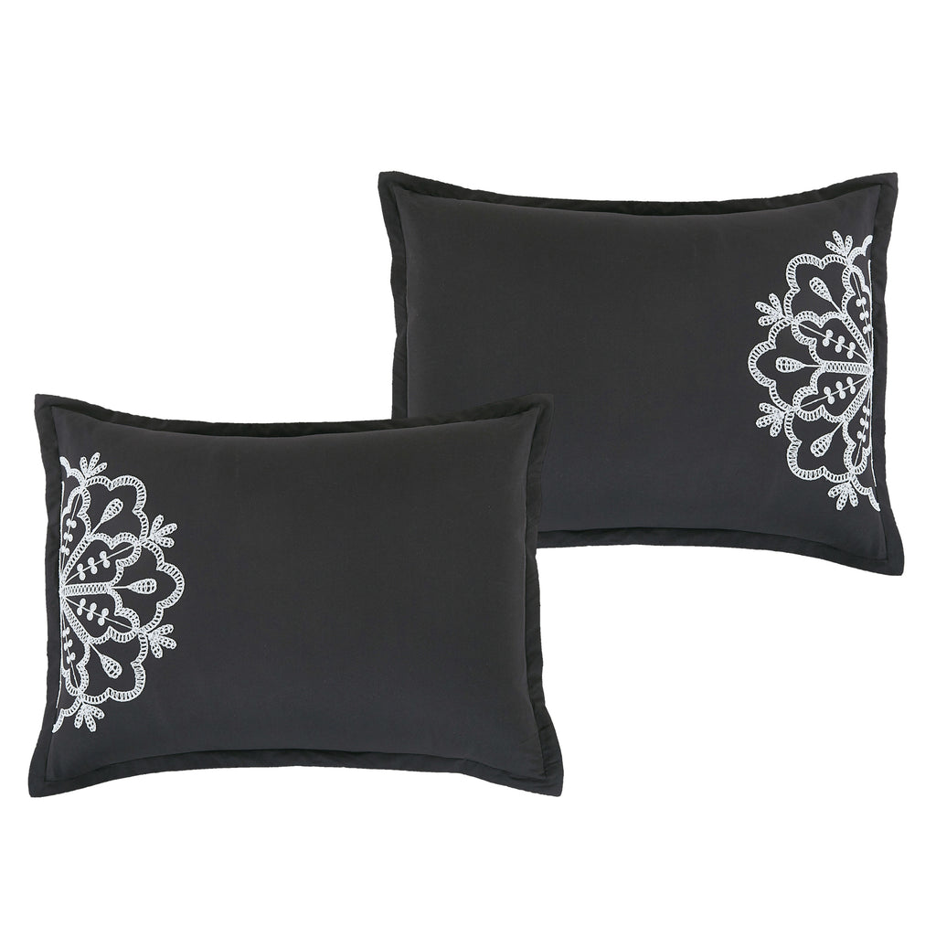Black and White Medallion Embroidered 7-Piece Comforter Set - pillow sham detail