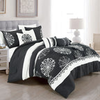 Black and White Medallion Embroidered 7-Piece Comforter Set - styled bedding set