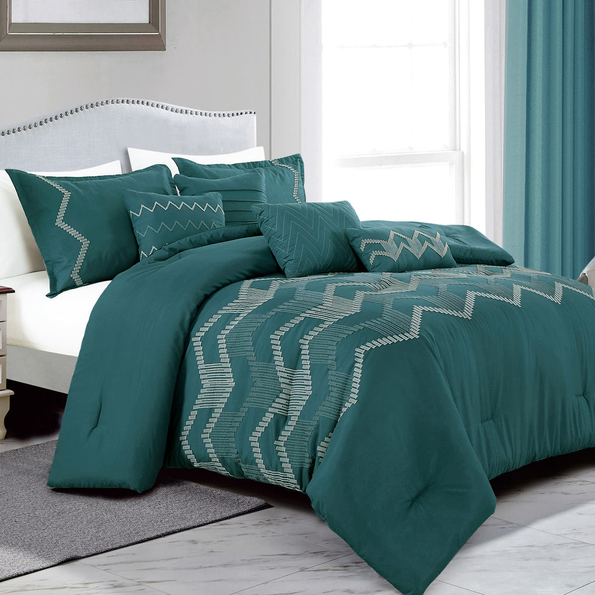 Teal Chevron 7-Piece Comforter Set - styled bedding set