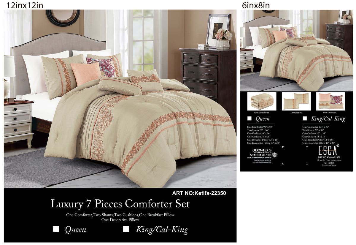 Beige Floral Embroidered 7-Piece Comforter Set - alternate product view 6