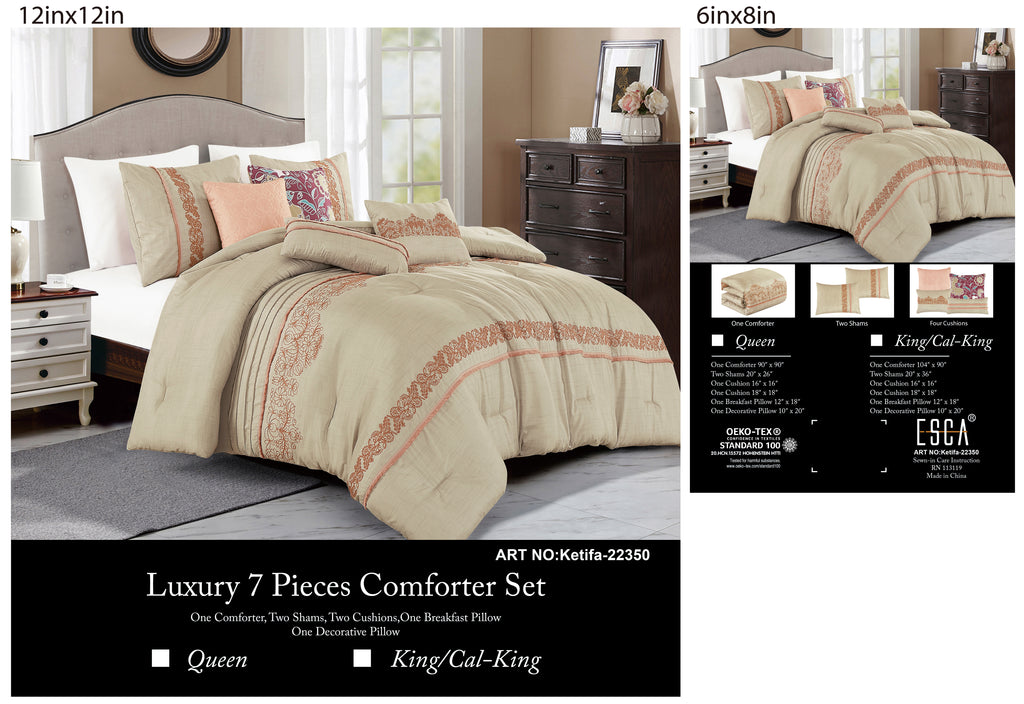 Beige Floral Embroidered 7-Piece Comforter Set - alternate product view 6