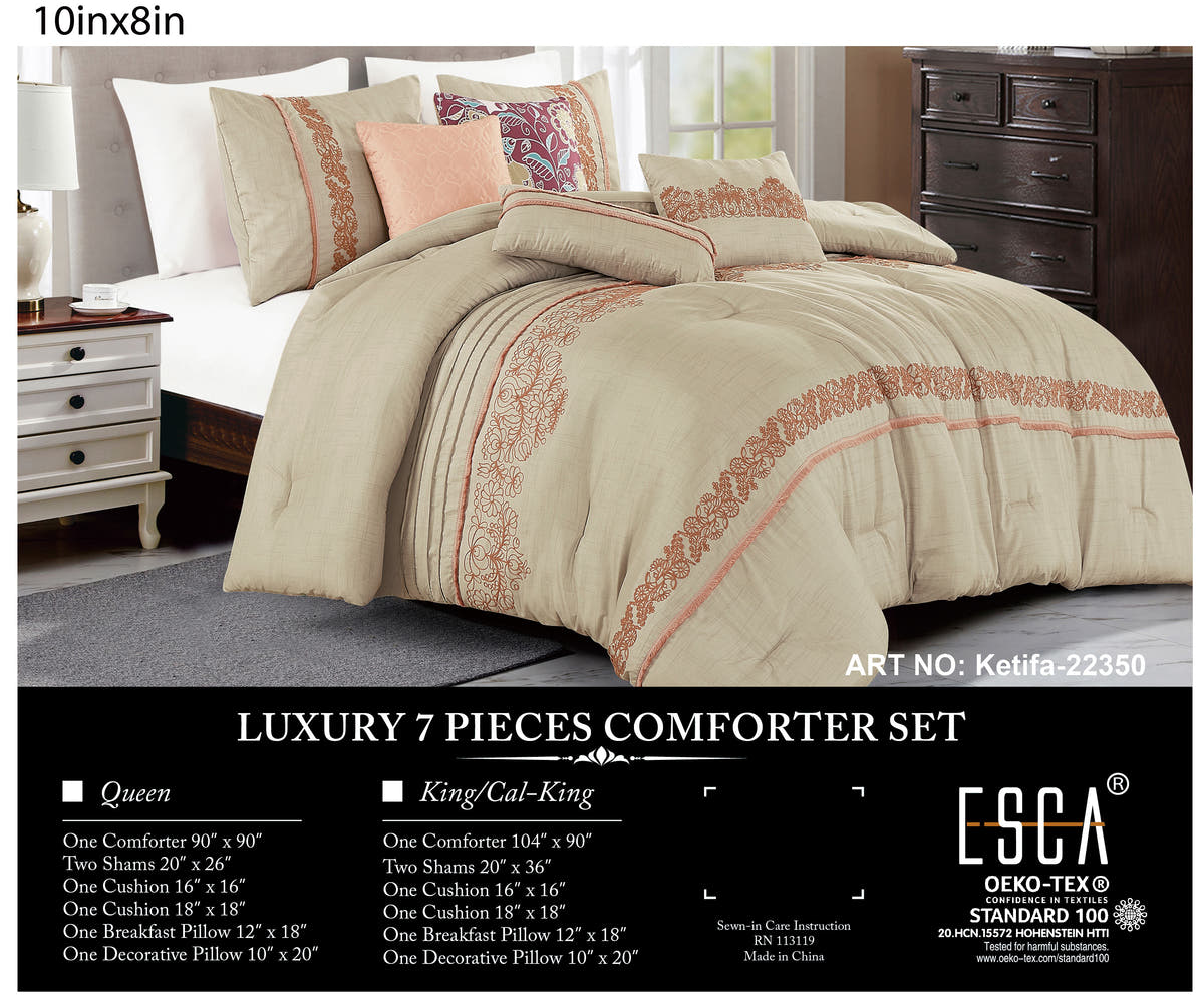 Beige Floral Embroidered 7-Piece Comforter Set - alternate product view 2
