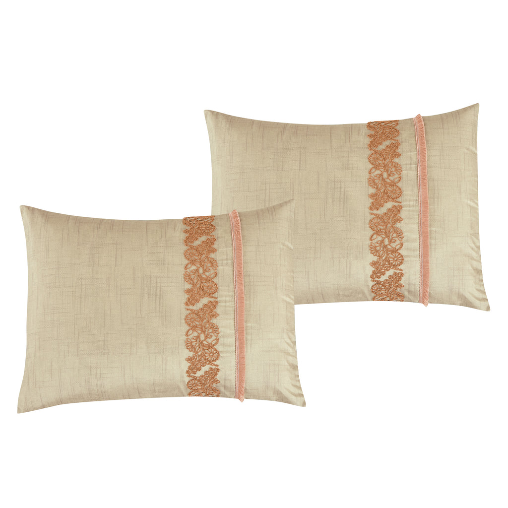 Beige Floral Embroidered 7-Piece Comforter Set - pillow sham detail