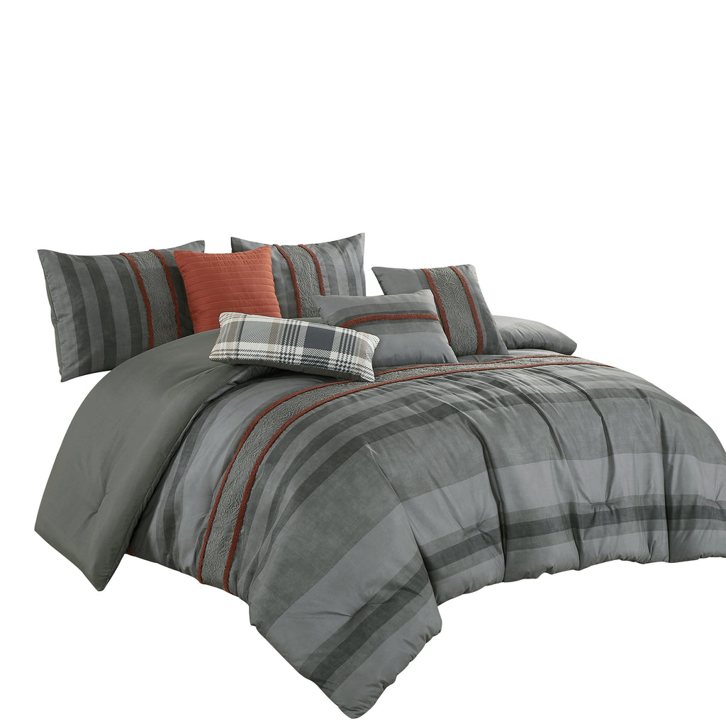 Grey Striped 7-Piece Comforter Set - alternate product view 4