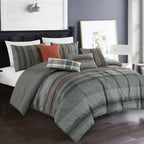 Grey Striped 7-Piece Comforter Set - styled bedding set