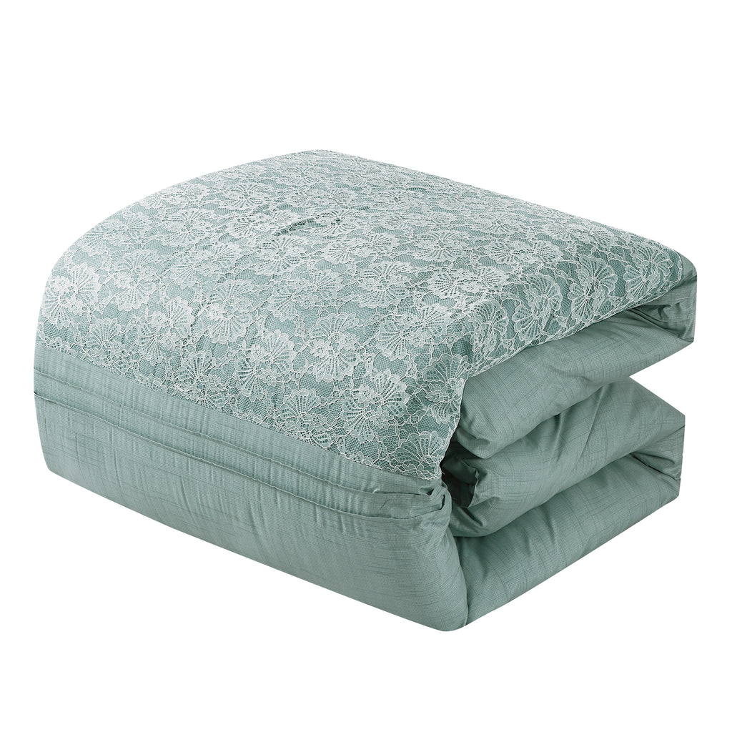 Sage Green Lace Floral 7-Piece Comforter Set - comforter detail