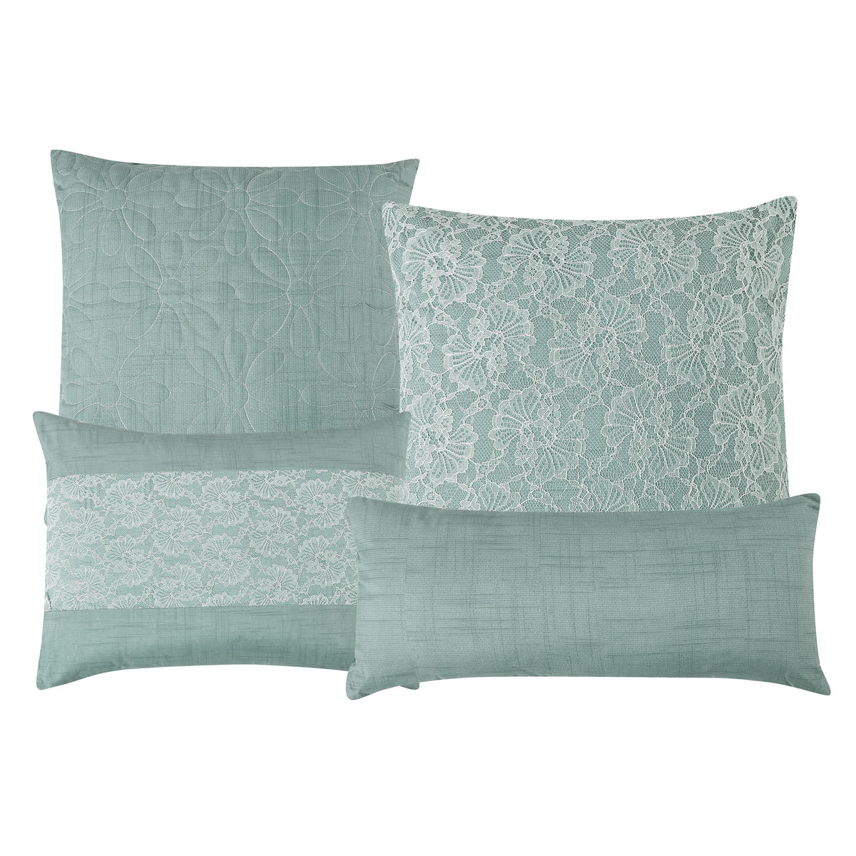Sage Green Lace Floral 7-Piece Comforter Set - decorative pillow detail
