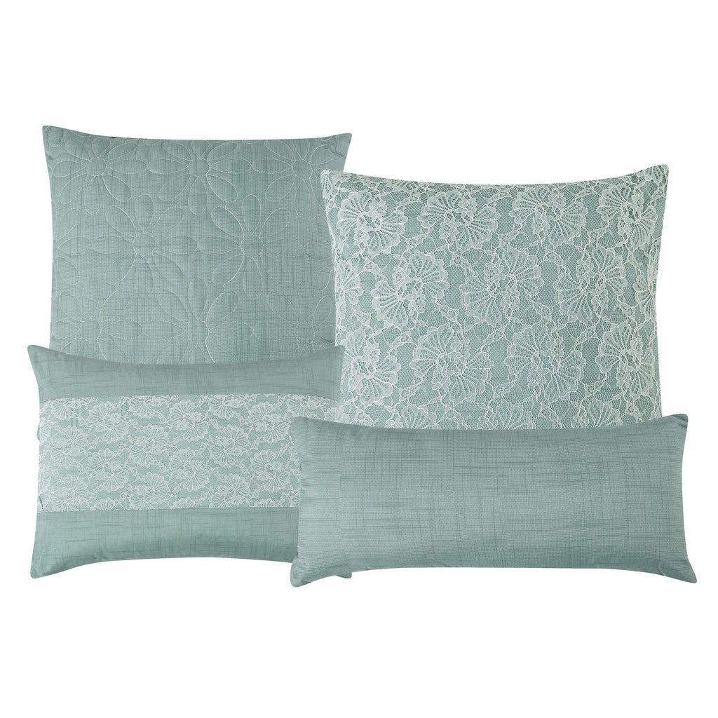 Sage Green Lace Floral 7-Piece Comforter Set - decorative pillow detail