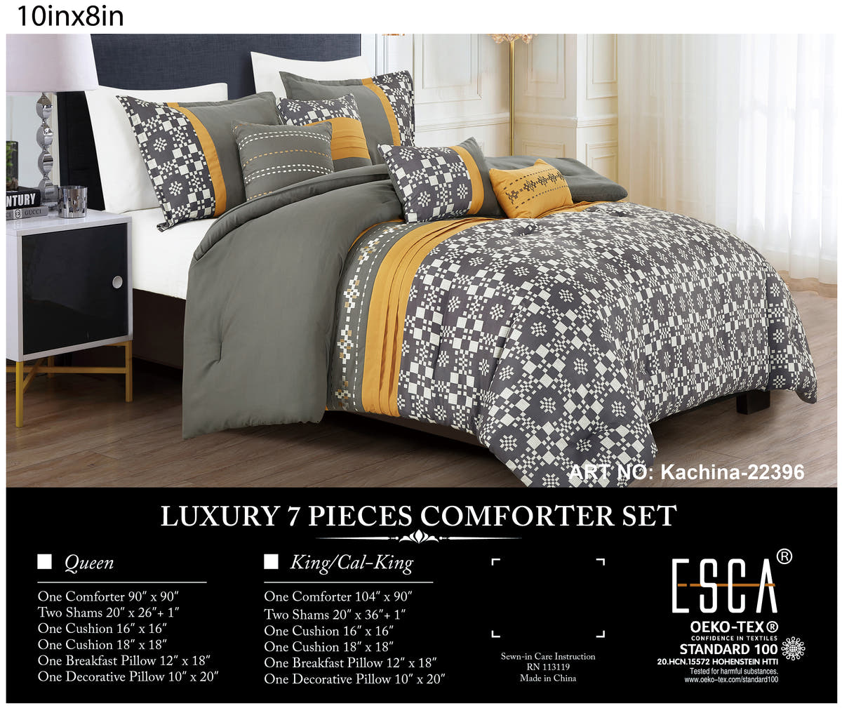 Grey and Yellow Geometric 7-Piece Comforter Set - alternate product view 2