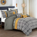 Grey and Yellow Geometric 7-Piece Comforter Set - styled bedding set