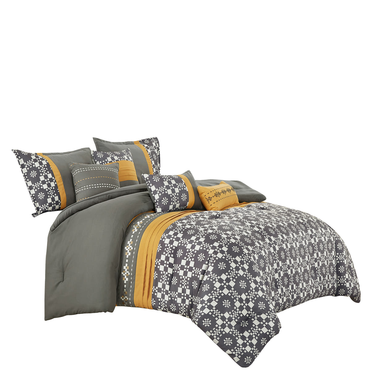 Grey and Yellow Geometric 7-Piece Comforter Set - alternate product view 4