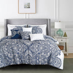 Navy Medallion 7-Piece Comforter Set - styled bedding set