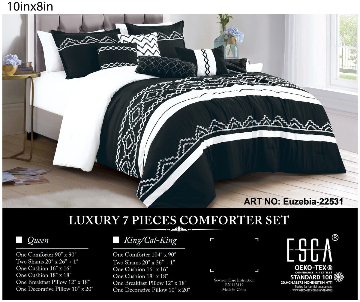 Black and White Geometric Embroidered 7-Piece Comforter Set - alternate product view 4