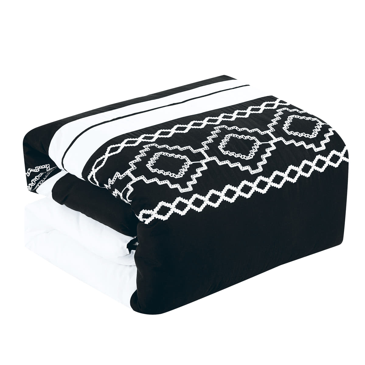 Black and White Geometric Embroidered 7-Piece Comforter Set - comforter detail