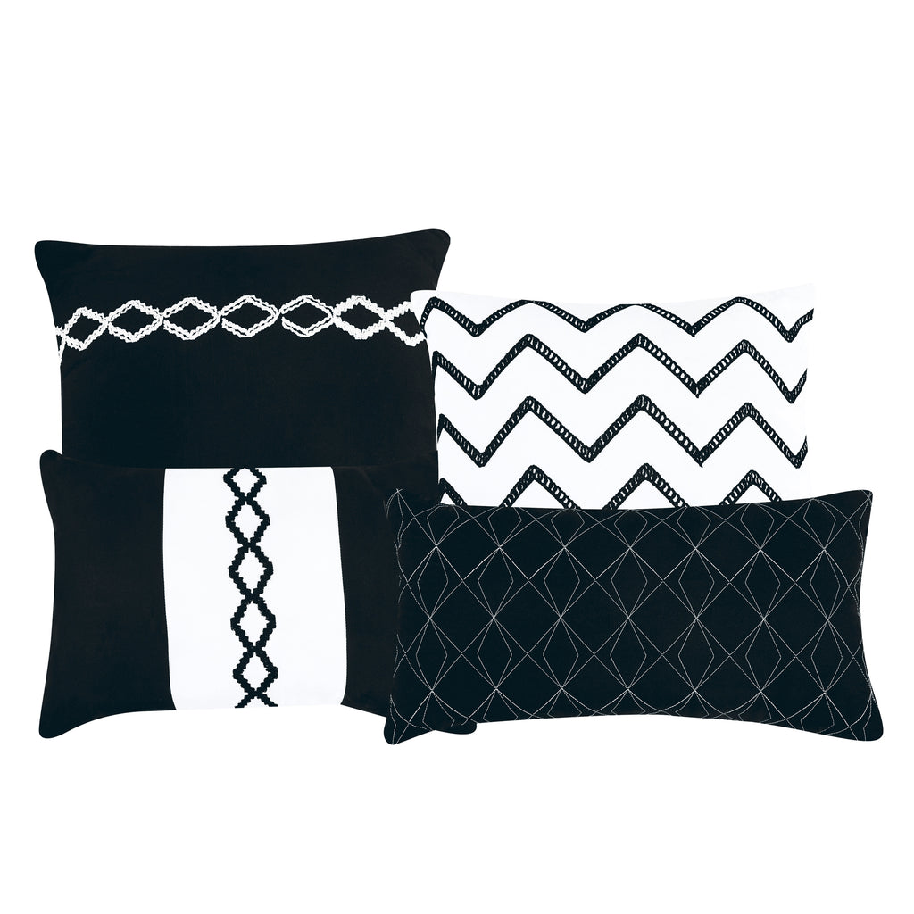Black and White Geometric Embroidered 7-Piece Comforter Set - decorative pillow detail