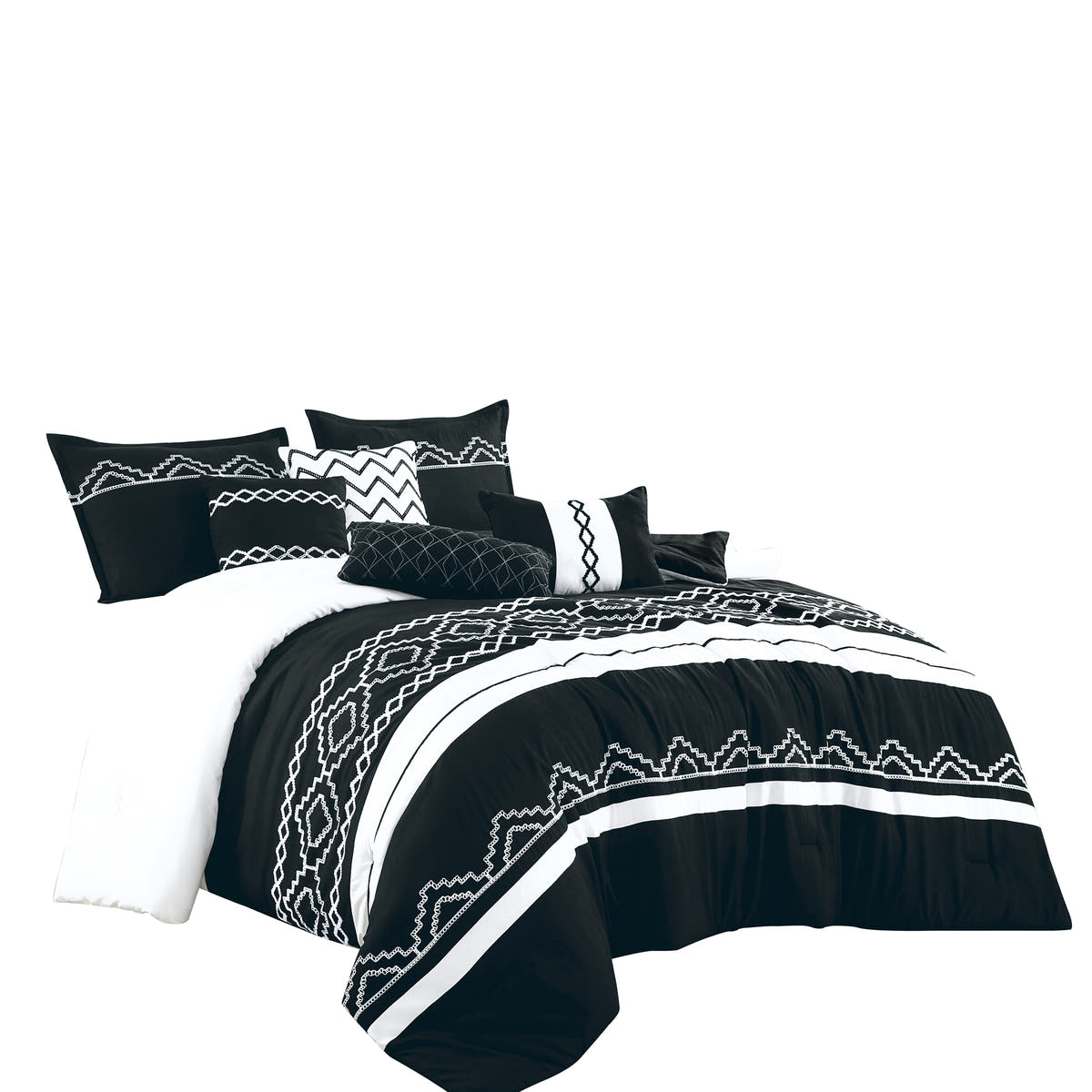 Black and White Geometric Embroidered 7-Piece Comforter Set - alternate product view 3