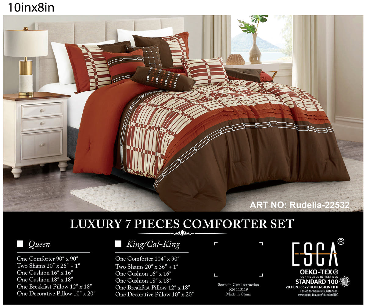 Brown Color Block Plaid 7-Piece Comforter Set - alternate product view 2