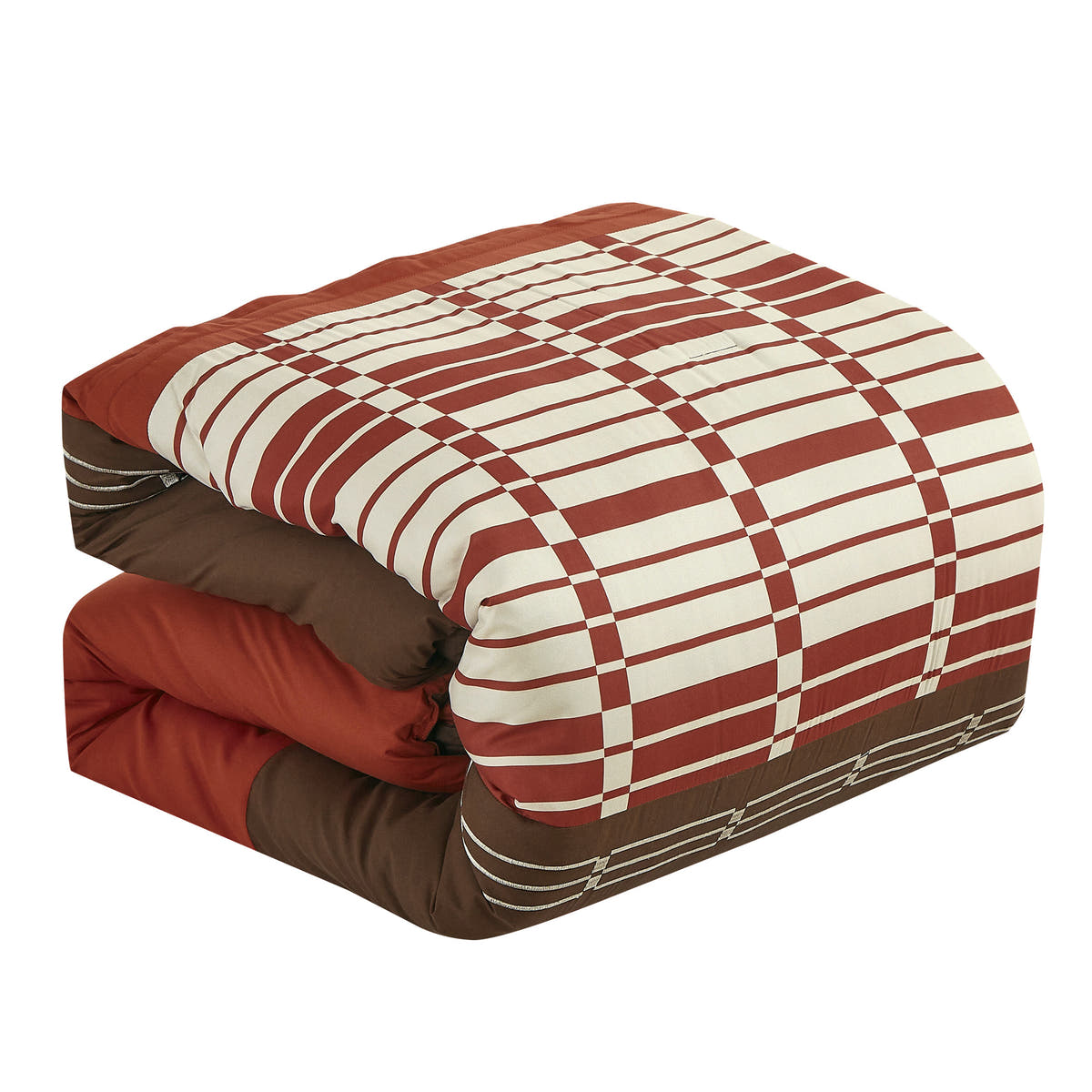 Brown Color Block Plaid 7-Piece Comforter Set - comforter detail