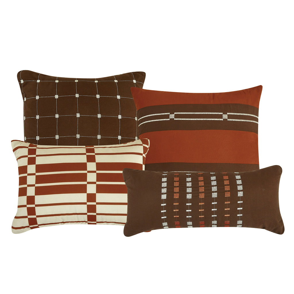 Brown Color Block Plaid 7-Piece Comforter Set - decorative pillow detail