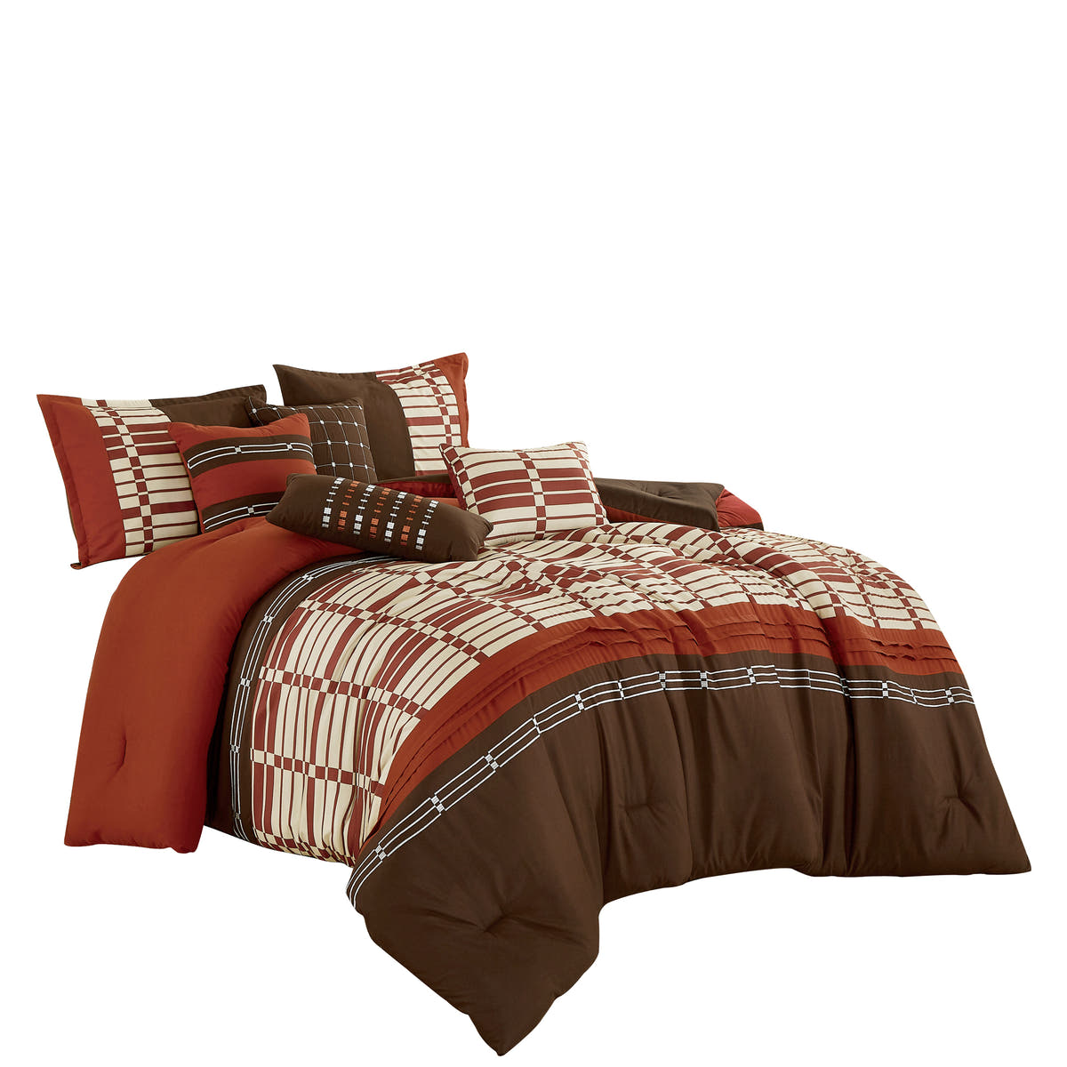 Brown Color Block Plaid 7-Piece Comforter Set - alternate product view 4