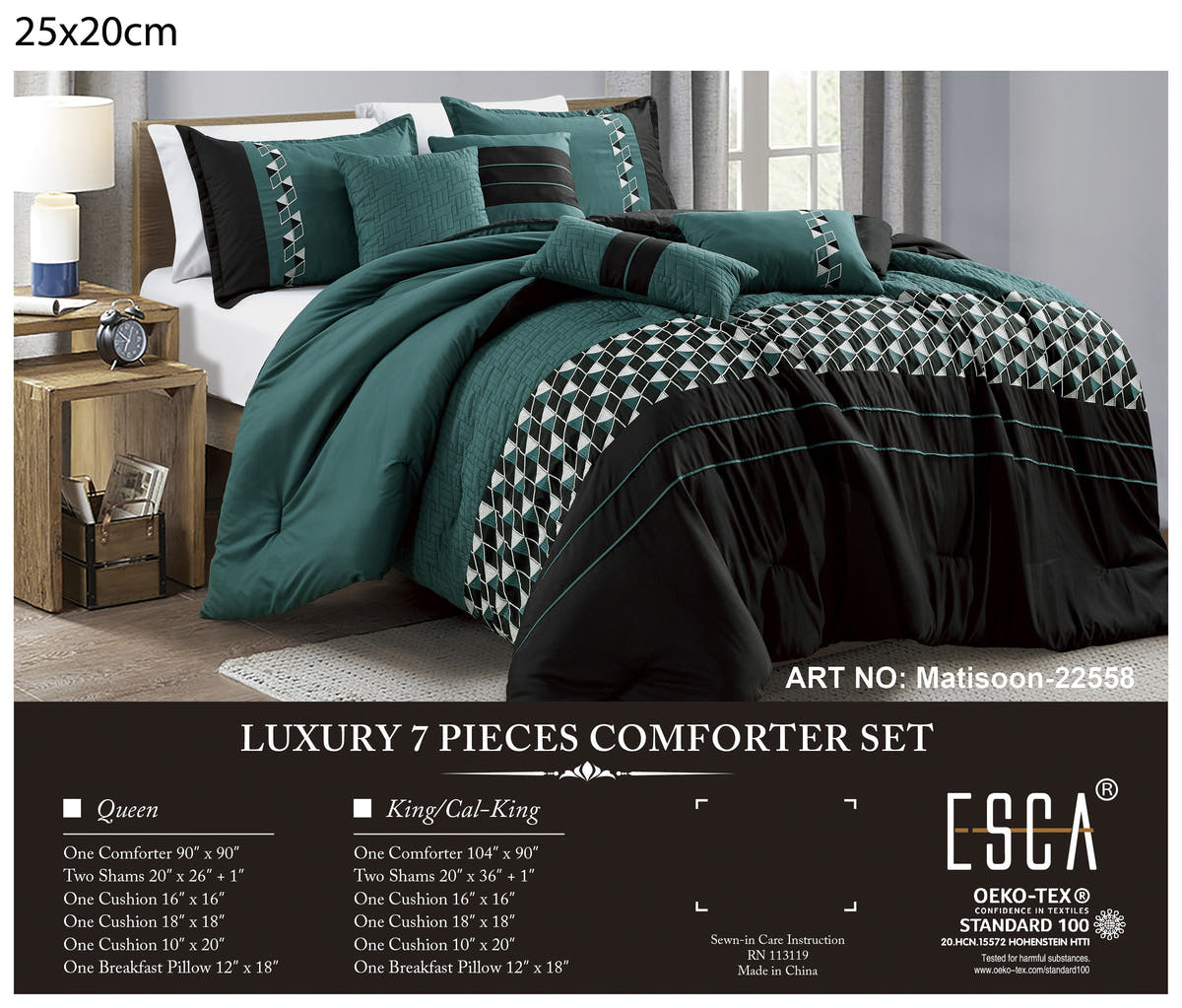 Teal and Black Geometric 7-Piece Comforter Set - alternate product view 2