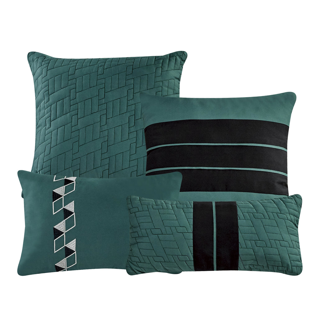 Teal and Black Geometric 7-Piece Comforter Set - decorative pillow detail