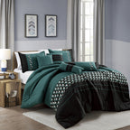 Teal and Black Geometric 7-Piece Comforter Set - styled bedding set