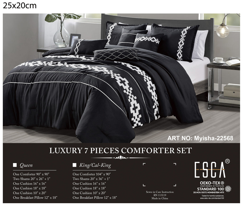 Black and White Geometric Embroidered 7-Piece Comforter Set - alternate product view 2