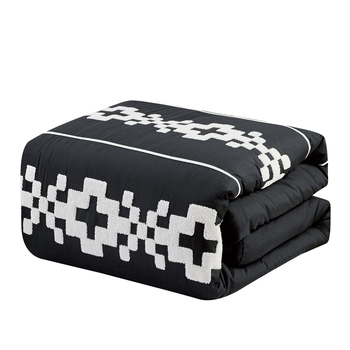 Black and White Geometric Embroidered 7-Piece Comforter Set - comforter detail