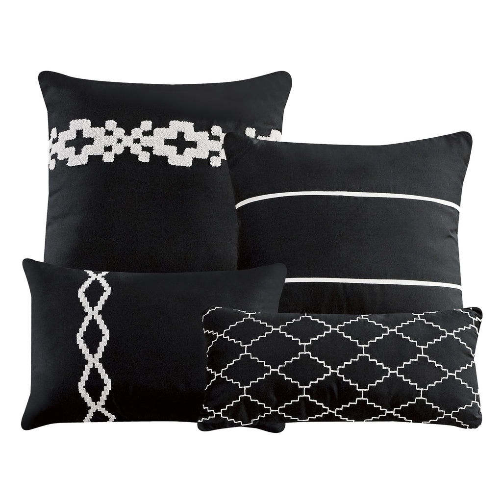 Black and White Geometric Embroidered 7-Piece Comforter Set - decorative pillow detail