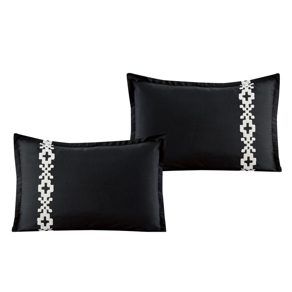 Black and White Geometric Embroidered 7-Piece Comforter Set - pillow sham detail