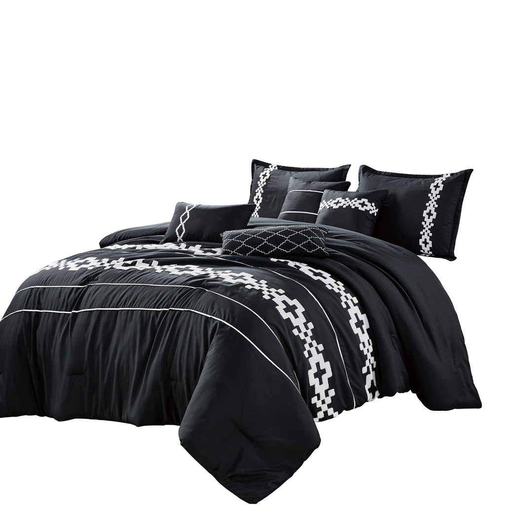 Black and White Geometric Embroidered 7-Piece Comforter Set - alternate product view 4