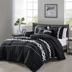 Black and White Geometric Embroidered 7-Piece Comforter Set - styled bedding set