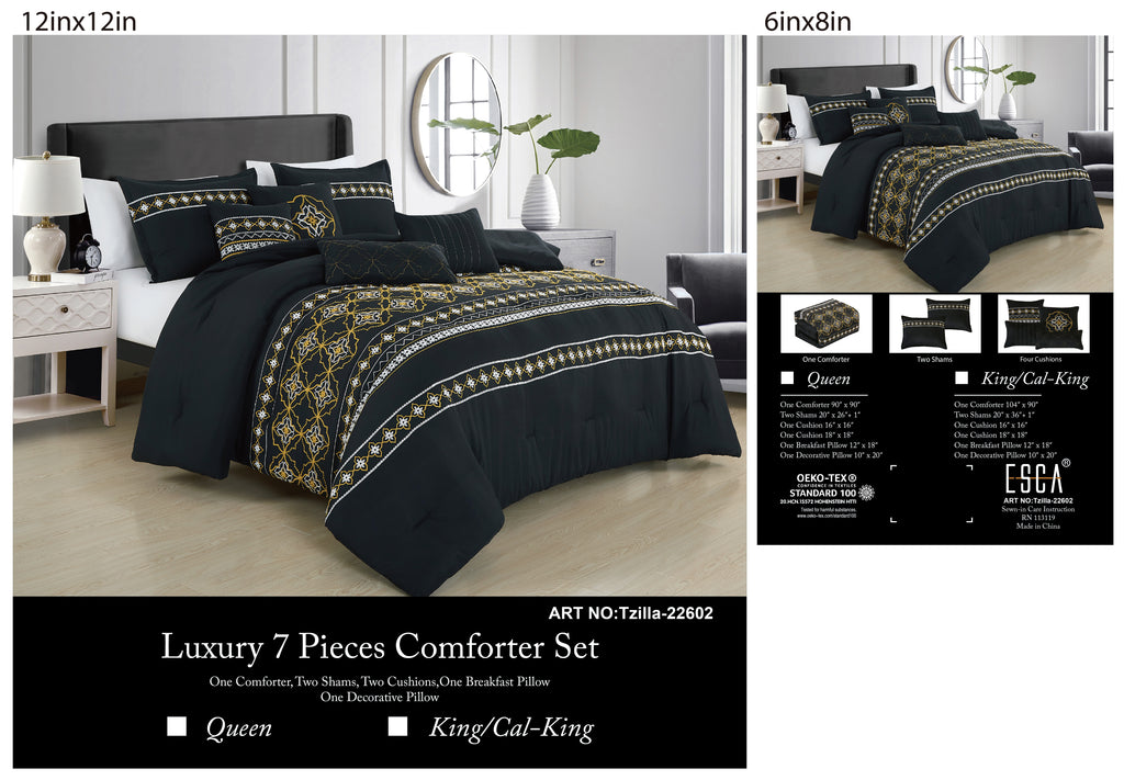 Black and Gold Geometric Embroidered 7-Piece Comforter Set - alternate product view 5