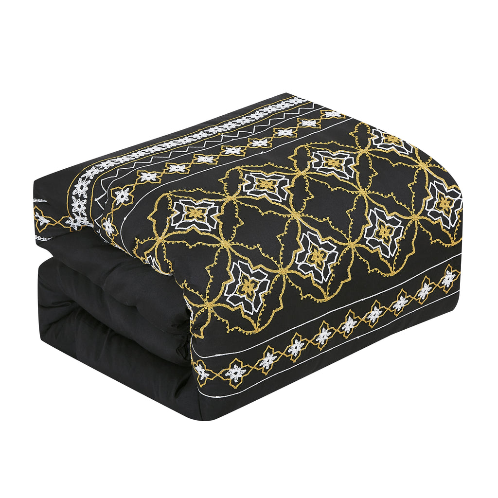 Black and Gold Geometric Embroidered 7-Piece Comforter Set - comforter detail