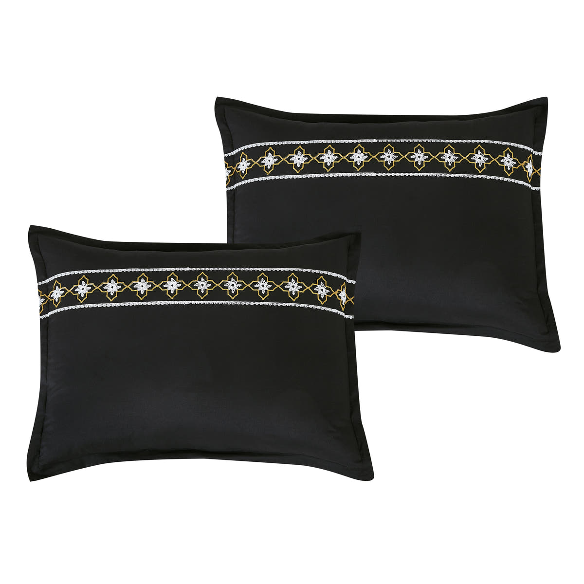 Black and Gold Geometric Embroidered 7-Piece Comforter Set - pillow sham detail