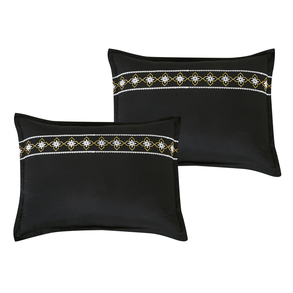 Black and Gold Geometric Embroidered 7-Piece Comforter Set - pillow sham detail