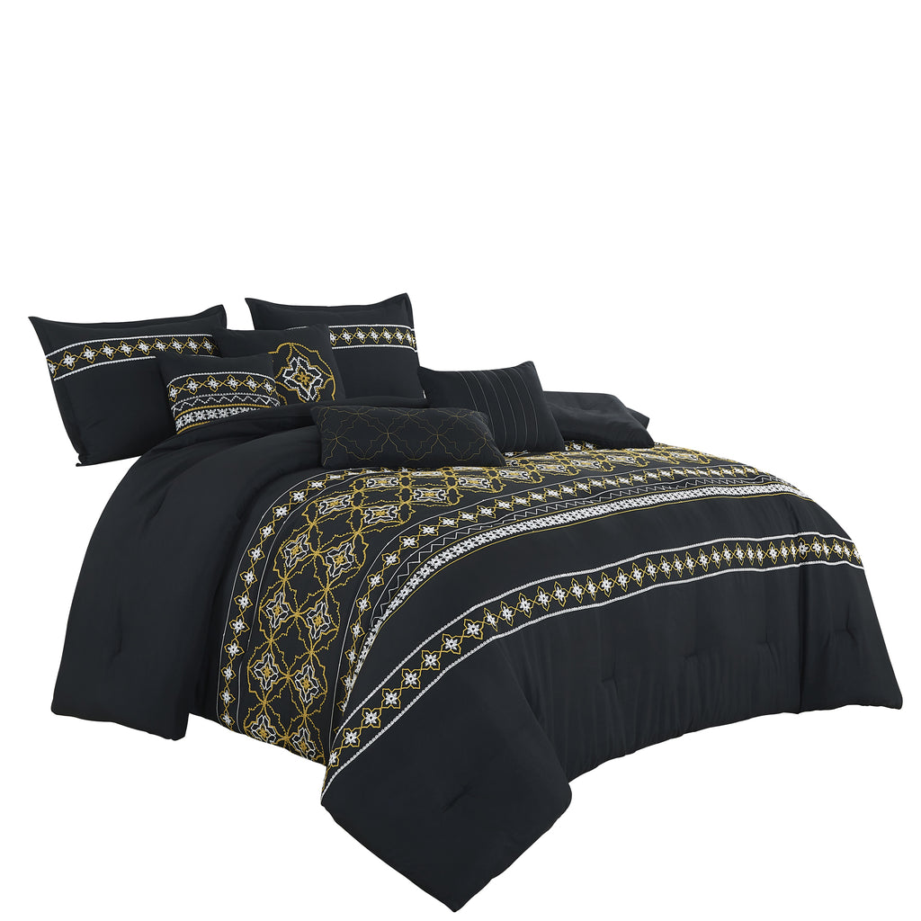 Black and Gold Geometric Embroidered 7-Piece Comforter Set - alternate product view 4